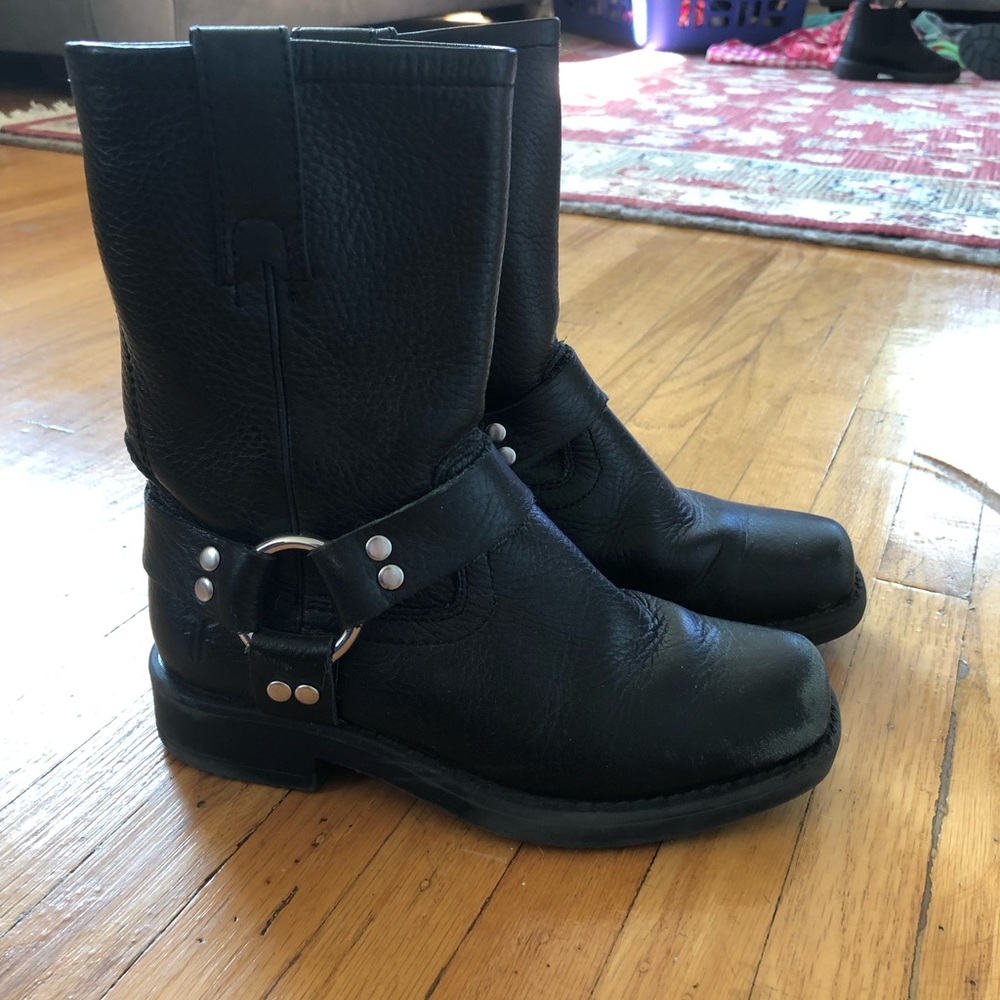 Frye square toed harness boots, kids size 12.5